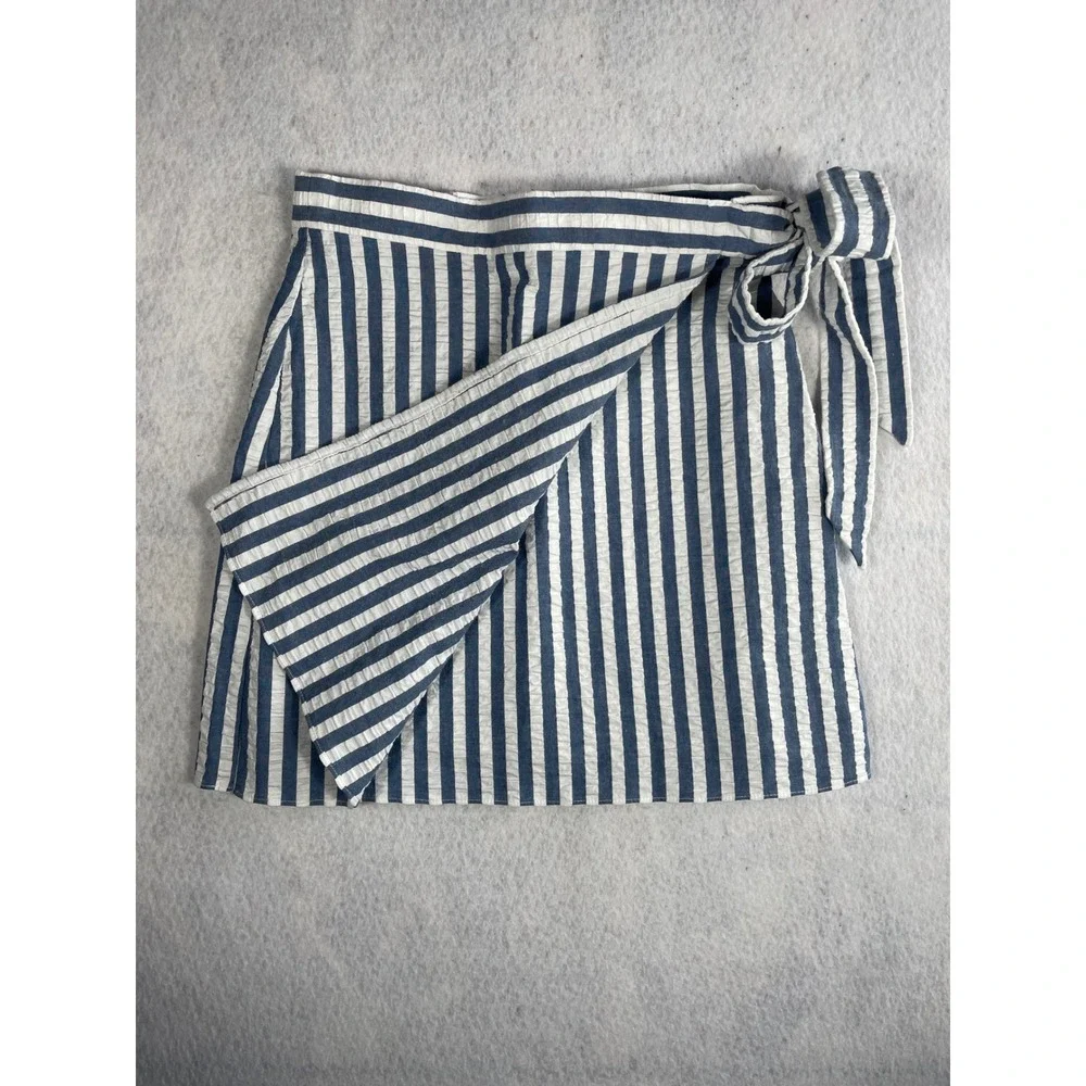 J.Crew Womens High Waist Blue White Striped Wrap Mini Skirt Side Tie Size‎ 2